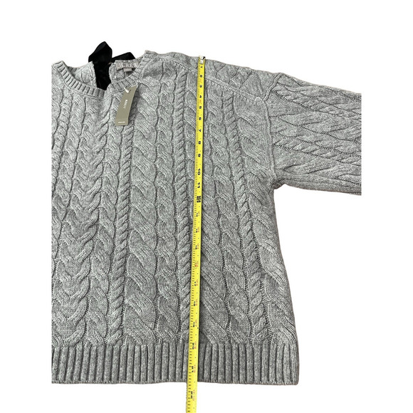 J Crew Womens Tie Back Wool Blend Cable Knit Sweater Size L Gray Preppy NWT - Picture 7 of 9